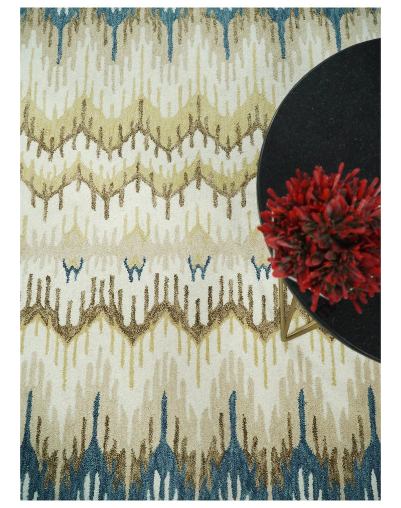 5x8 Hand Tufted Blue and Beige Modern Ikat Wool Area Rug | TRDMA37