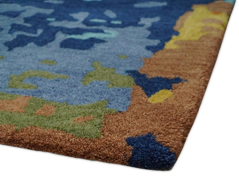 5x8 Hand Tufted Blue, Rust and Gold Modern Abstract Wool Area Rug | TRDMA40