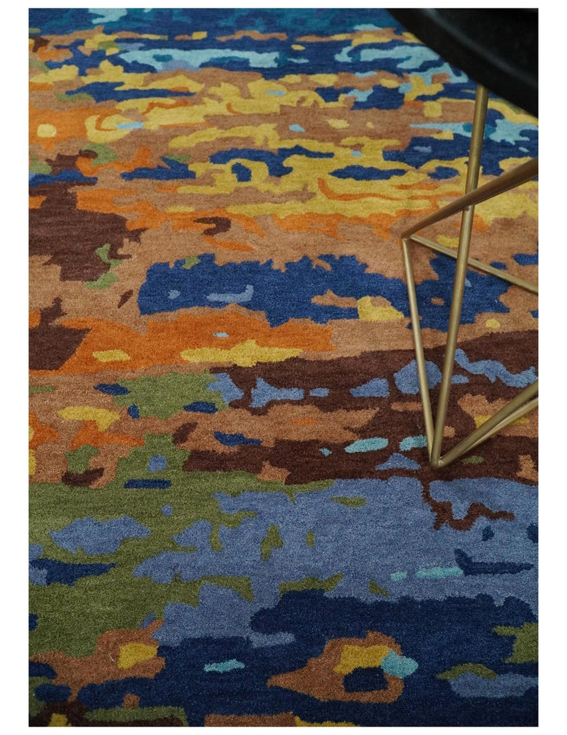 5x8 Hand Tufted Blue, Rust and Gold Modern Abstract Wool Area Rug | TRDMA40