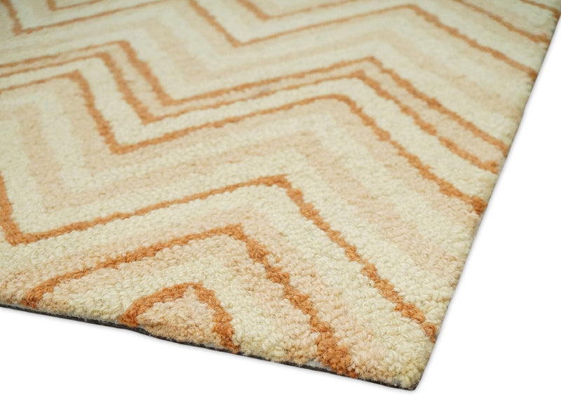 5x8 Hand Tufted Terracotta and Rust Modern Chevron Wool Area Rug | TRDMA39