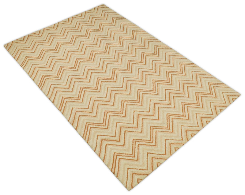 5x8 Hand Tufted Terracotta and Rust Modern Chevron Wool Area Rug | TRDMA39