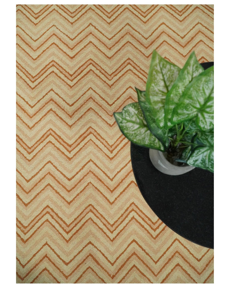 5x8 Hand Tufted Terracotta and Rust Modern Chevron Wool Area Rug | TRDMA39