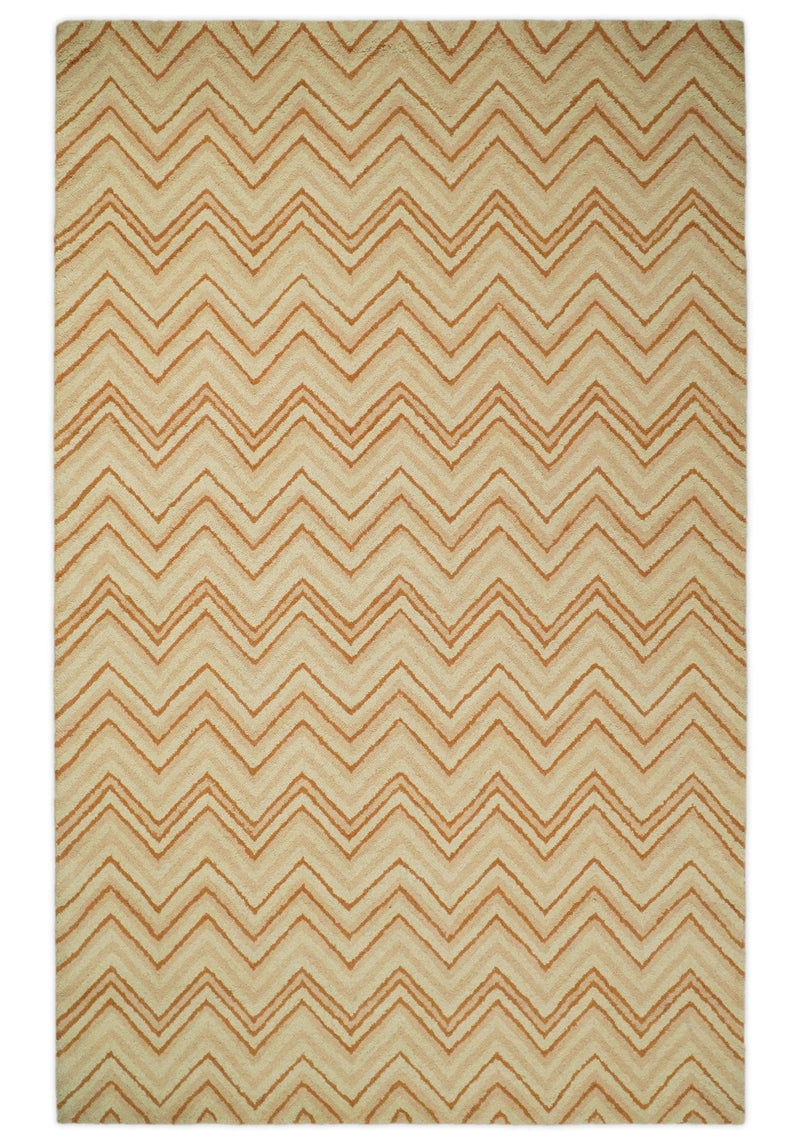 5x8 Hand Tufted Terracotta and Rust Modern Chevron Wool Area Rug | TRDMA39