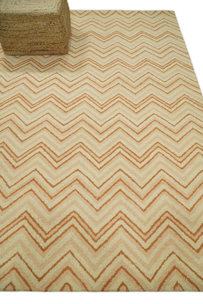 5x8 Hand Tufted Terracotta and Rust Modern Chevron Wool Area Rug | TRDMA39