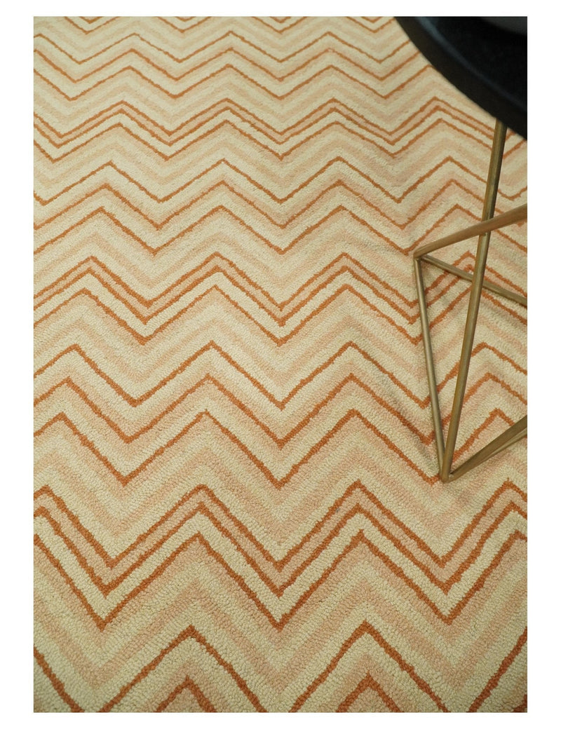 5x8 Hand Tufted Terracotta and Rust Modern Chevron Wool Area Rug | TRDMA39