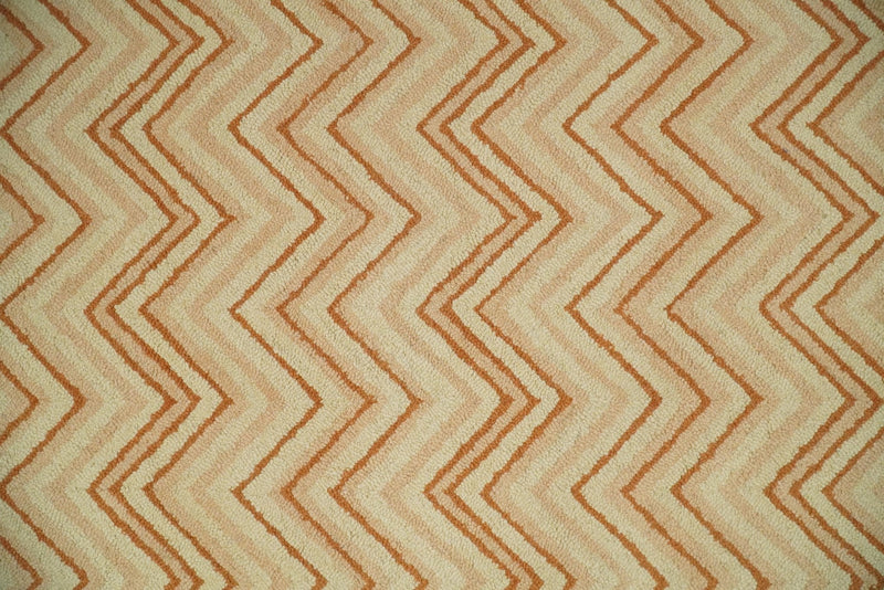 5x8 Hand Tufted Terracotta and Rust Modern Chevron Wool Area Rug | TRDMA39