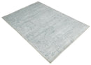 Silver and Gray Hand Woven Silk Area Rug 5x8 - Modern Floral Art
