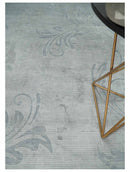 Silver and Gray Hand Woven Silk Area Rug 5x8 - Modern Floral Art