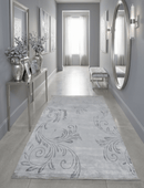Silver and Gray Hand Woven Silk Area Rug 5x8 - Modern Floral Art