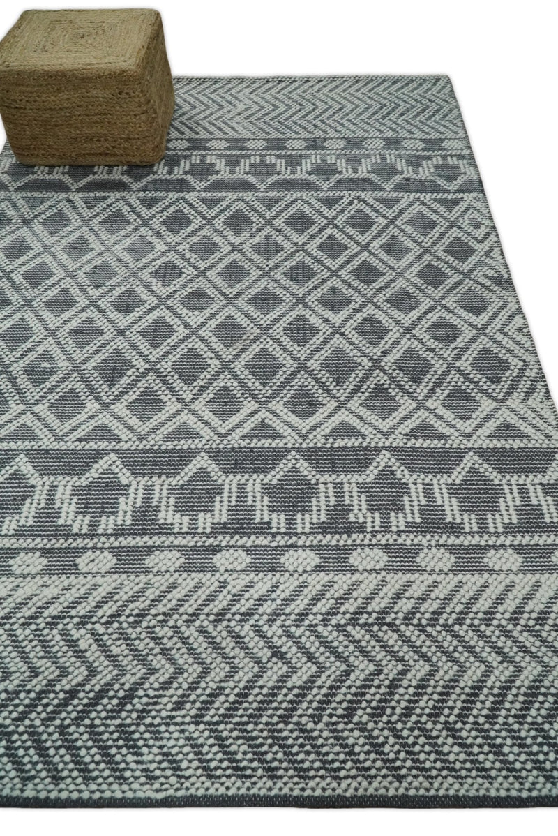 5x8 Hand woven tribal Woolen Chunky and Soft White and Black Wool Area Rug | TRDMA20