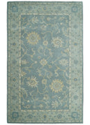 5x8 and 9x12 Handmade Classic Vintage Design Blue and Silver Wool Area Rug | TRDCP12158