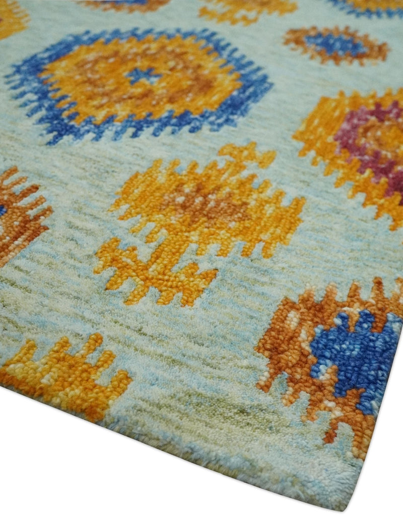 5x8 Ivory, Gold and Blue Traditional Ikat design Hand Tufted Wool Area Rug