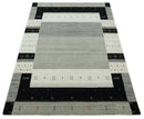 5x8 Ivory, Gray and Black Striped Wool Hand Woven Southwestern Gabbeh Rug | KNT18