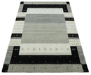 Wool Hand Woven Area Rug 5x8 Ivory Gray and Black Striped Southwestern Gabbeh