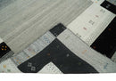 Wool Hand Woven Area Rug 5x8 Ivory Gray and Black Striped Southwestern Gabbeh