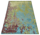 5x8 Modern Abstract Aqua, Olive and Brown Hand Knotted wool Area Rug