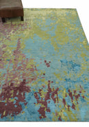 5x8 Modern Abstract Aqua, Olive and Brown Hand Knotted wool Area Rug