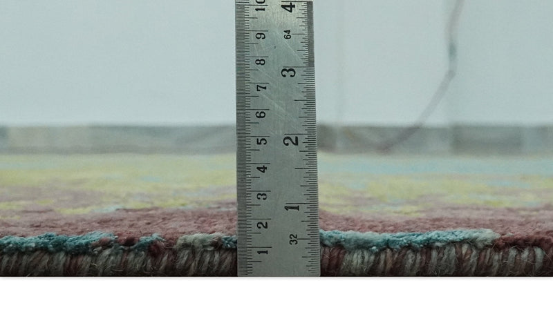 5x8 Modern Abstract Aqua, Olive and Brown Hand Knotted wool Area Rug