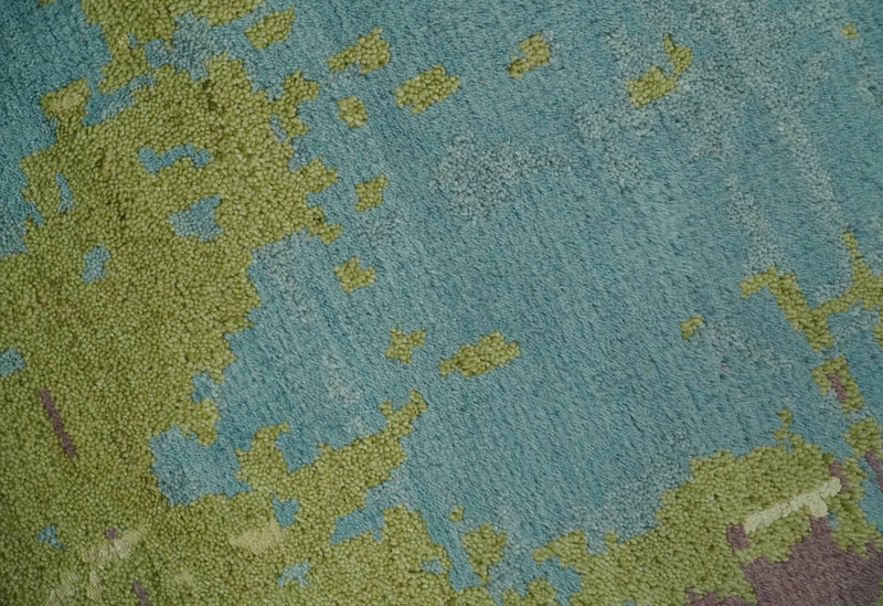 5x8 Modern Abstract Aqua, Olive and Brown Hand Knotted wool Area Rug