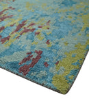 5x8 Modern Abstract Aqua, Olive and Brown Hand Knotted wool Area Rug