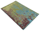 5x8 Modern Abstract Aqua, Olive and Brown Hand Knotted wool Area Rug