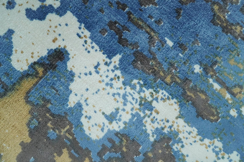 5.8x7.11 Modern Abstract Blue and Brown Rug made with Art Silk