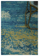 5x8 Modern Abstract Blue, Ivory and Olive Hand Knotted wool Area Rug