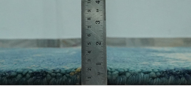 5x8 Modern Abstract Blue, Ivory and Olive Hand Knotted wool Area Rug