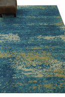 5x8 Modern Abstract Blue, Ivory and Olive Hand Knotted wool Area Rug