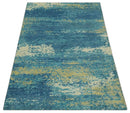 5x8 Modern Abstract Blue, Ivory and Olive Hand Knotted wool Area Rug
