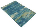 5x8 Modern Abstract Blue, Ivory and Olive Hand Knotted wool Area Rug