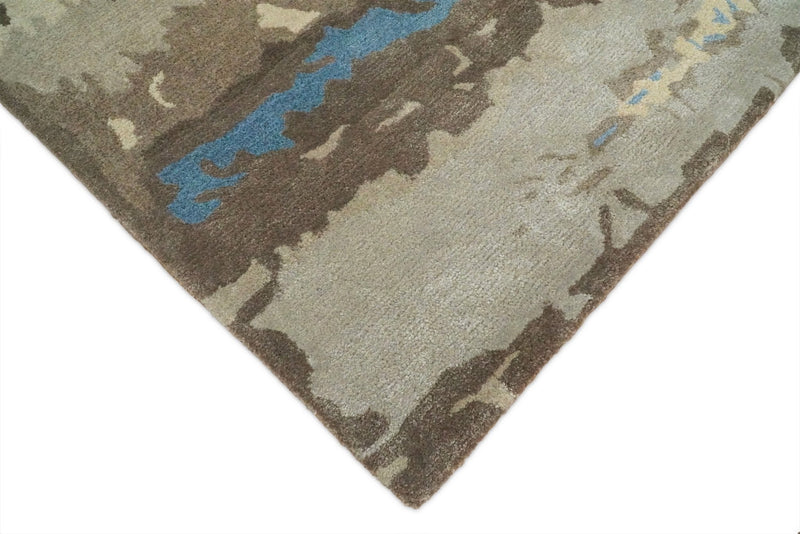 5x8 Modern Abstract Handmade Brown and Blue fine Wool art silk  Area Rug