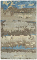 Brown and Blue Modern Abstract Hand-Tufted Area Rug 5x8 - Premium Fine Wool Viscose