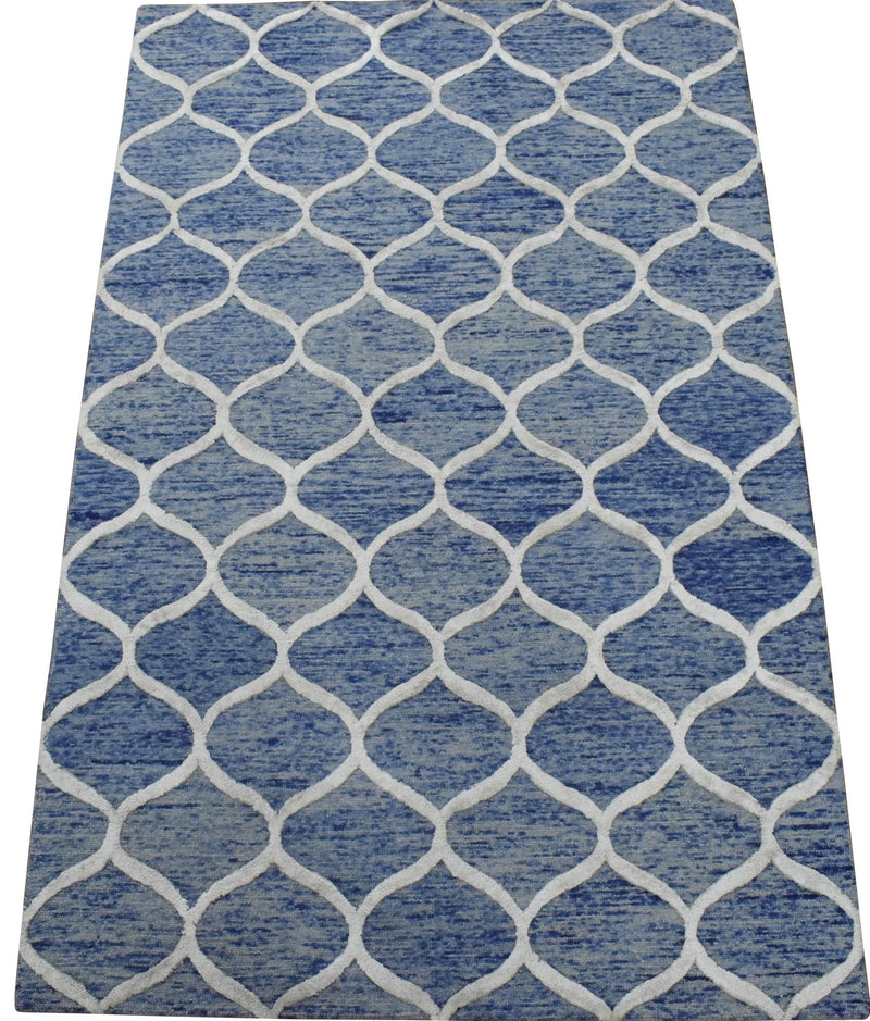 5x8 Modern Blue Handmade Area Rug