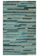5x8 Modern Geomatical Aqua, Gray and Silver Stripes Design Hand Knotted wool Rug