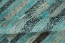 5x8 Modern Geomatical Aqua, Gray and Silver Stripes Design Hand Knotted wool Rug