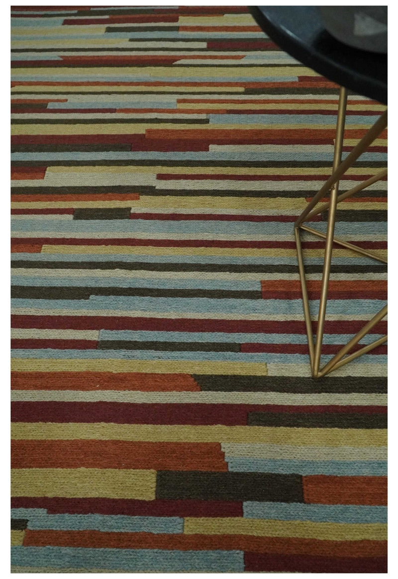 5x8 Multi color Stripes Pattern Hand knotted Farmhouse Wool Area Rug