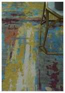 5x8 Olive, Dark Peach, Aqua and Maroon Modern Abstract Hand Knotted wool Area Rug