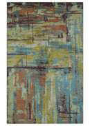 5x8 Olive, Dark Peach, Aqua and Maroon Modern Abstract Hand Knotted wool Area Rug
