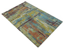 5x8 Olive, Dark Peach, Aqua and Maroon Modern Abstract Hand Knotted wool Area Rug