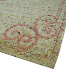 5x8 Olive, Silver and dark Peach Hand Knotted Traditional Floral wool area Rug