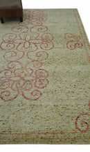 5x8 Olive, Silver and dark Peach Hand Knotted Traditional Floral wool area Rug