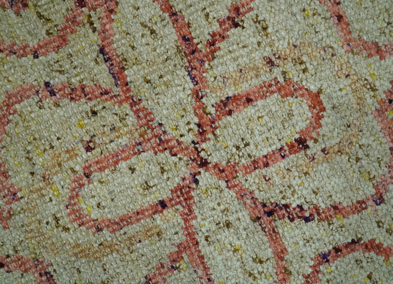 5x8 Olive, Silver and dark Peach Hand Knotted Traditional Floral wool area Rug