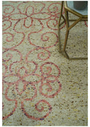 5x8 Olive, Silver and dark Peach Hand Knotted Traditional Floral wool area Rug