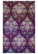 5x8 Purple, Maroon and Ivory Traditional Large Ikat Design Hand Knotted wool Area Rug