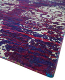 5x8 Purple, Maroon and Ivory Traditional Large Ikat Design Hand Knotted wool Area Rug