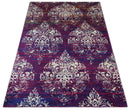 5x8 Purple, Maroon and Ivory Traditional Large Ikat Design Hand Knotted wool Area Rug