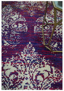 5x8 Purple, Maroon and Ivory Traditional Large Ikat Design Hand Knotted wool Area Rug