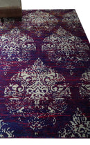 5x8 Purple, Maroon and Ivory Traditional Large Ikat Design Hand Knotted wool Area Rug