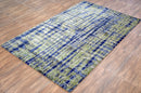 Blue And Green Abstract Hand Tufted Wool Area Rug 5x8 - Modern